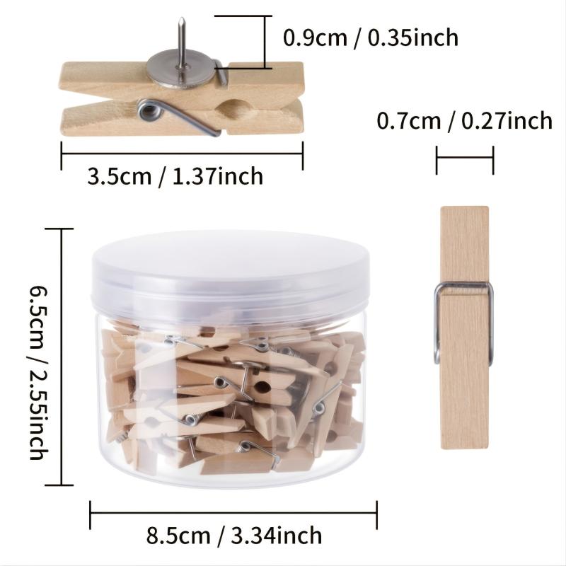 30pcs Push Pin With Wooden Clips for Cork Boards Notes Photos Craft Projects