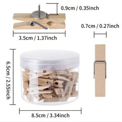 30pcs Push Pin With Wooden Clips for Cork Boards Notes Photos Craft Projects