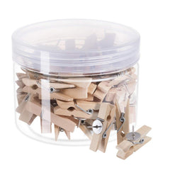 30pcs Push Pin With Wooden Clips for Cork Boards Notes Photos Craft Projects