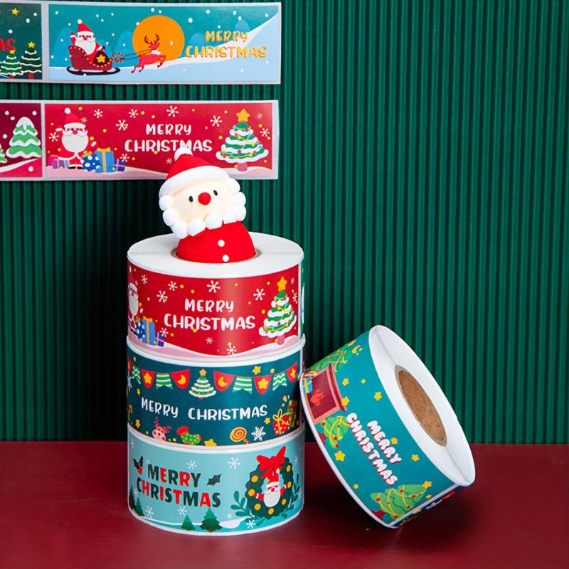 Christmas Stickers Strip Holiday Gift Sealing Sticker Cartoon Labels