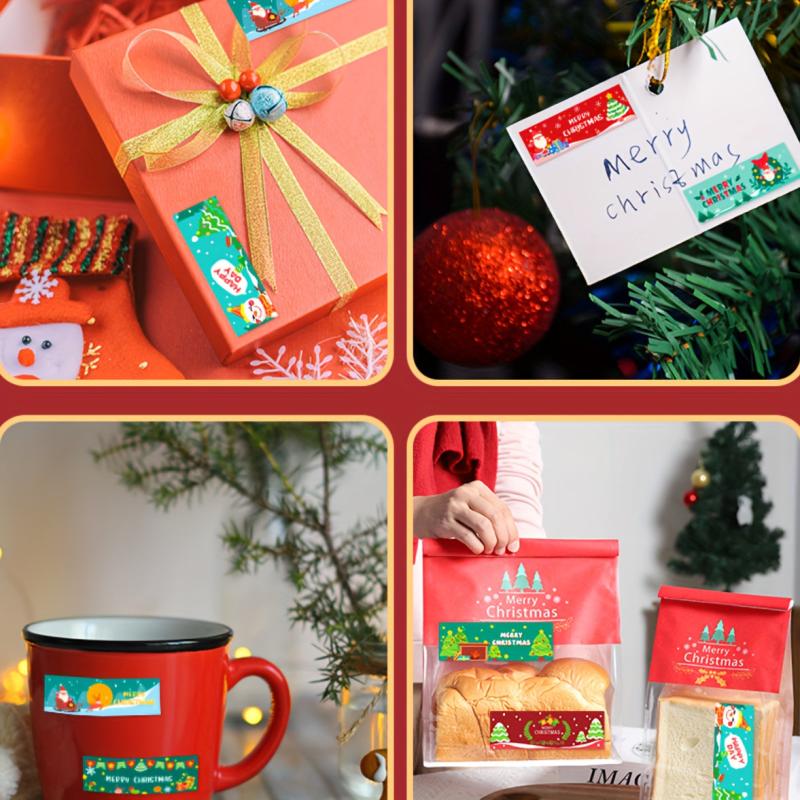Christmas Stickers Strip Holiday Gift Sealing Sticker Cartoon Labels
