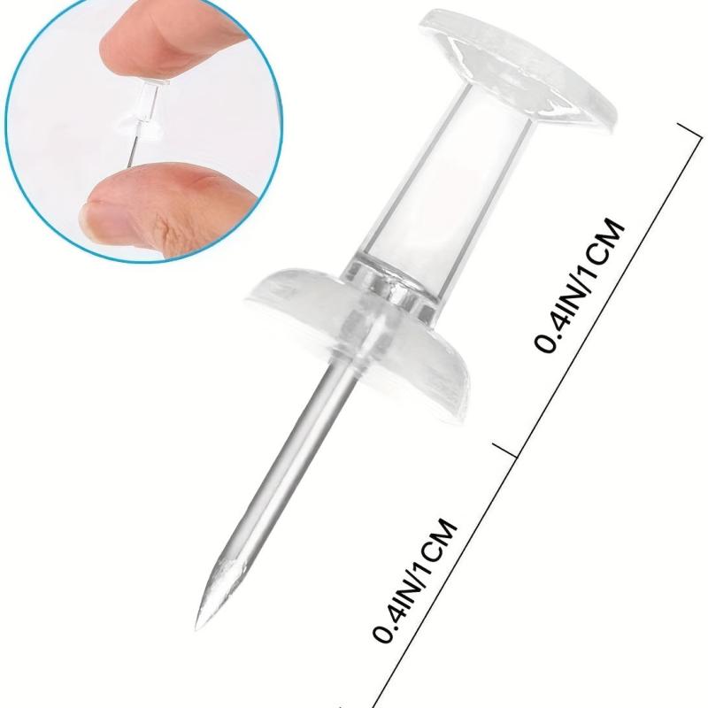 100 Pack Clear Plastic Head Push Pins Tacks for Wall Map Corkboard