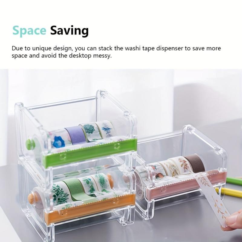 2pcs Transparent Desktop Washi Masking Tape Storage Dispenser