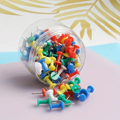 Coloured Large Pins 100 Pcs With Plastic Storage Box - Home & Office Use