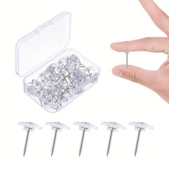 100pcs Clear Plastic Push Pins for Cork Board Wall - Transparent Thumb Tacks