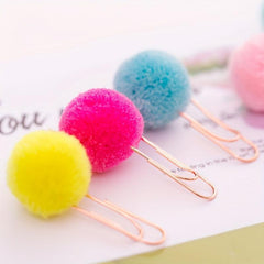 6pcs Hairball Rose Clip Set, Office Stationery Set