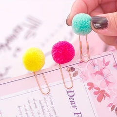 6pcs Hairball Rose Clip Set, Office Stationery Set