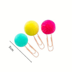 6pcs Hairball Rose Clip Set, Office Stationery Set