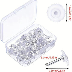 100 Clear Push Pins Small Thumb Tacks Steel Point Transparent Head Pushpins