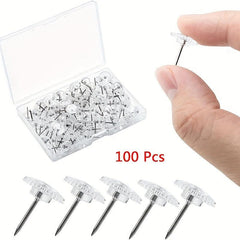 100 Clear Push Pins Small Thumb Tacks Steel Point Transparent Head Pushpins