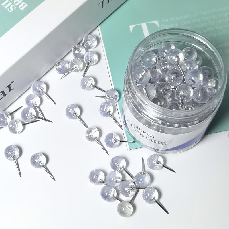 100pcs Clear Push Pins Round Head Map Thumb Tacks