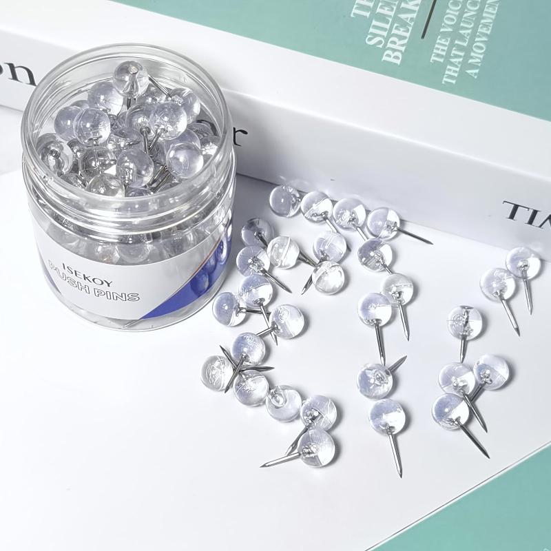 100pcs Clear Push Pins Round Head Map Thumb Tacks