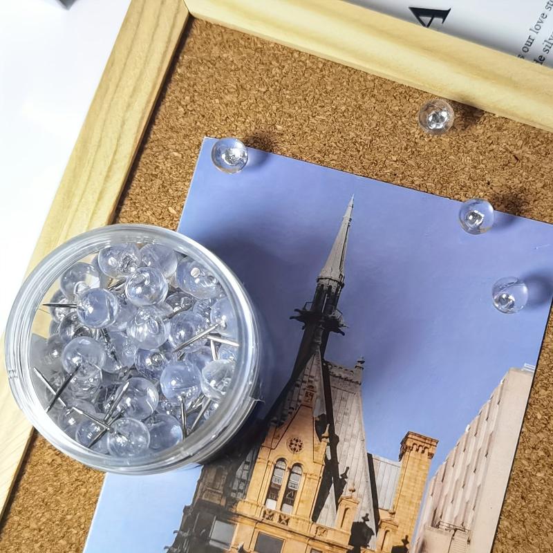100pcs Clear Push Pins Round Head Map Thumb Tacks