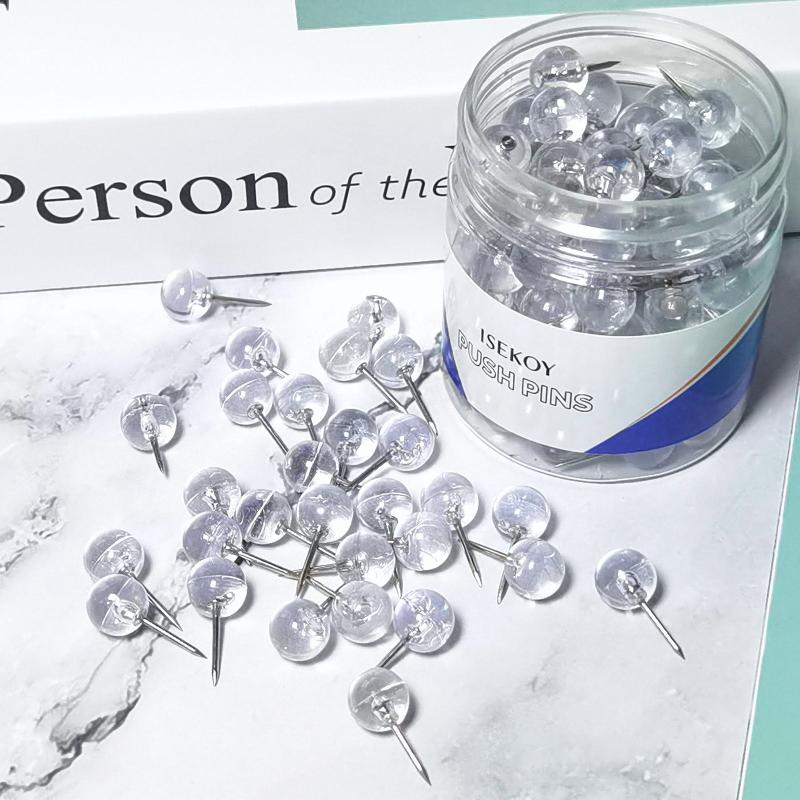 100pcs Clear Push Pins Round Head Map Thumb Tacks