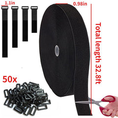 8ft Reusable Nylon Hook Loop Fastening Cable Tape with Buckle
