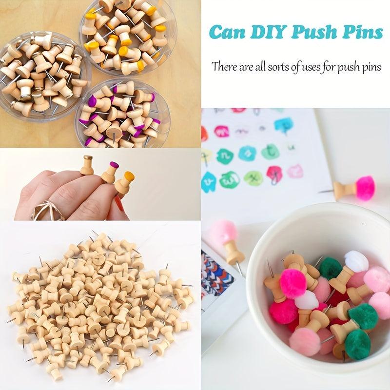 100 Wood Push Pins Wooden Thumb Tacks for Cork Boards Map Photos Calendar