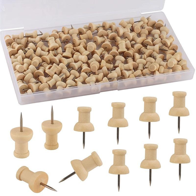 100 Wood Push Pins Wooden Thumb Tacks for Cork Boards Map Photos Calendar