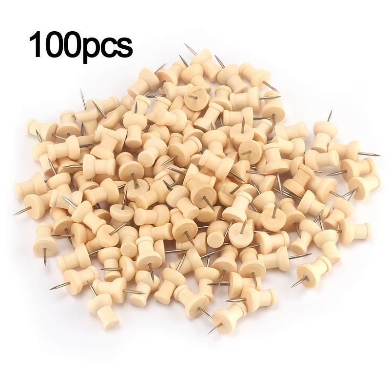 100 Wood Push Pins Wooden Thumb Tacks for Cork Boards Map Photos Calendar