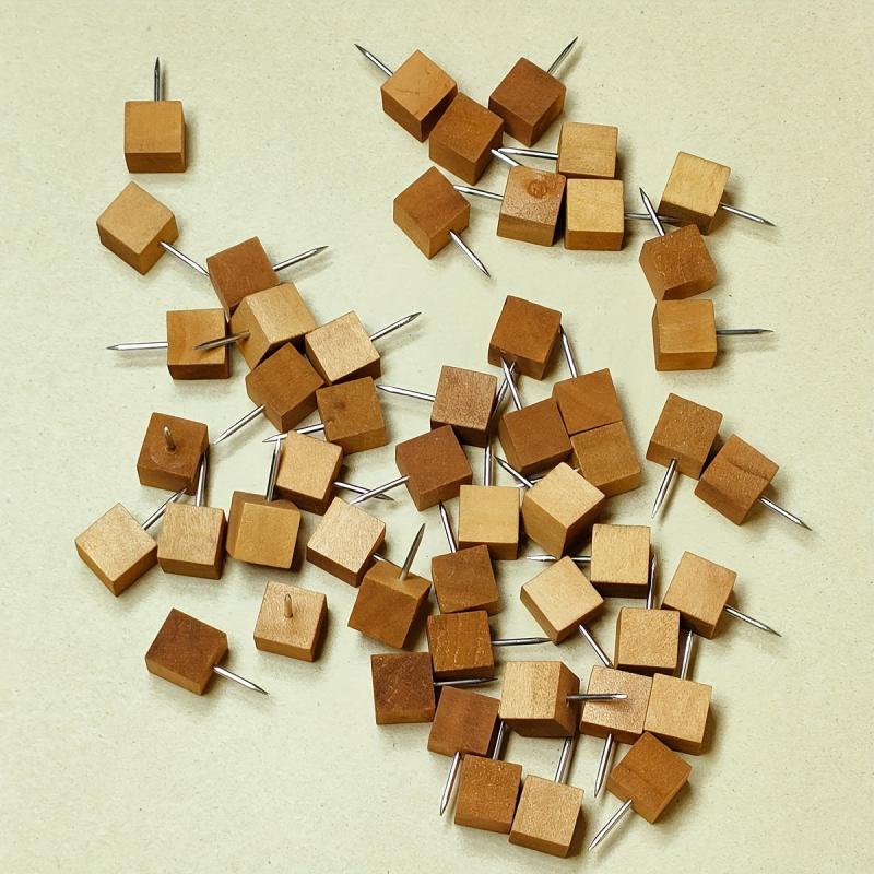 50 Pcs Square Wooden Push Pins Wood Thumb Tacks Decorative for Bulletin Boards