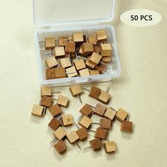 50 Pcs Square Wooden Push Pins Wood Thumb Tacks Decorative for Bulletin Boards