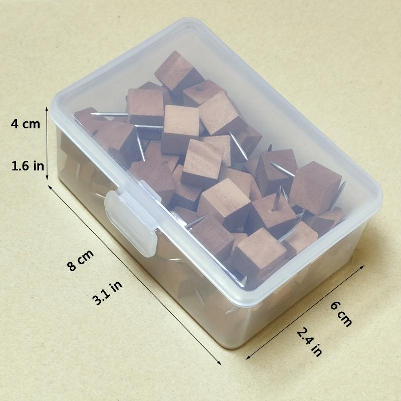 50 Pcs Square Wooden Push Pins Wood Thumb Tacks Decorative for Bulletin Boards