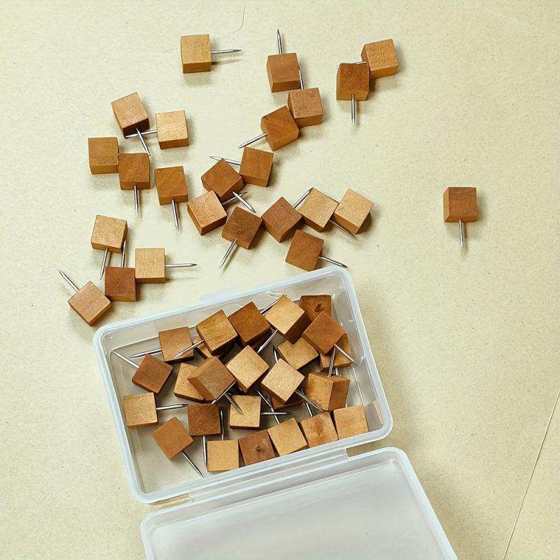 50 Pcs Square Wooden Push Pins Wood Thumb Tacks Decorative for Bulletin Boards