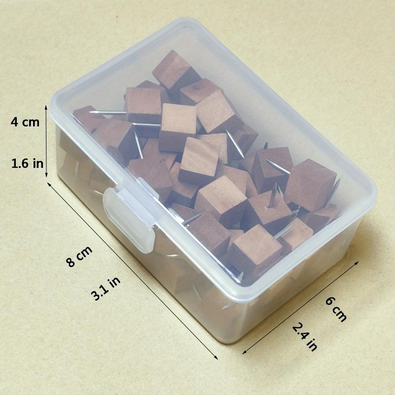 50 Pcs Square Wooden Push Pins Wood Thumb Tacks Decorative for Bulletin Boards