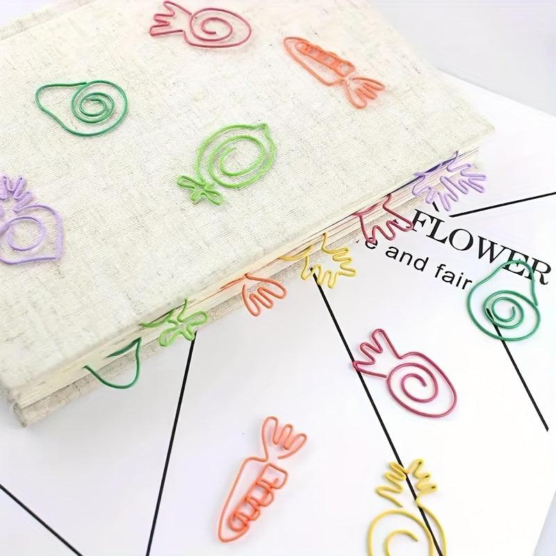30pc Vegetable Fruit Paper Clip Metal Bookmark