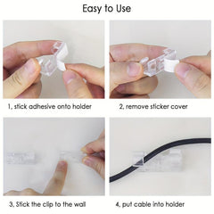 100 Adhesive Cable Clips Desk Cord Organizer Wire Holders For Cable Management