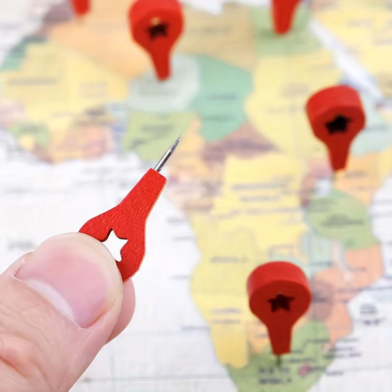 30pcs Red Wood Push Pins Geo Sign Cork Board Decor Office Supplies