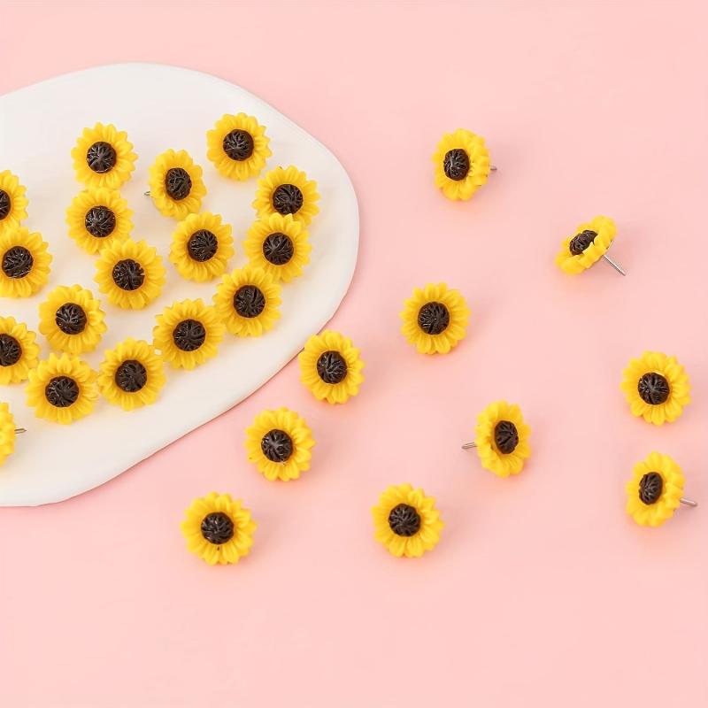 40 Sunflower Push Pins Decorative Cork Board Tacks Flower Thumbtacks