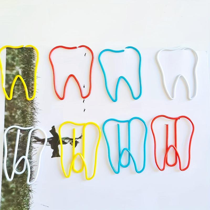 10pcs Dental Shaped Paper Clips Mixed Teeth Bookmarks Metal Document Organi