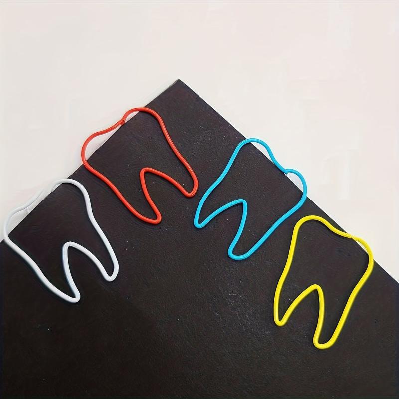 10pcs Dental Shaped Paper Clips Mixed Teeth Bookmarks Metal Document Organi