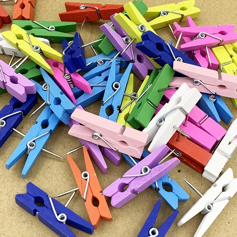 30pcs Colorful Wood Push Pin Clips Multicolored Wooden Crafts Pins