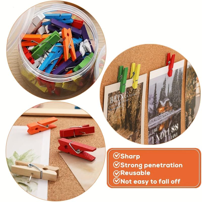 30pcs Colorful Wood Push Pin Clips Multicolored Wooden Crafts Pins