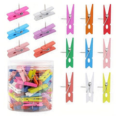 30pcs Colorful Wood Push Pin Clips Multicolored Wooden Crafts Pins