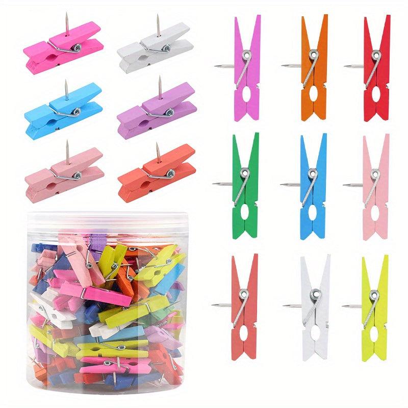30pcs Colorful Wood Push Pin Clips Multicolored Wooden Crafts Pins