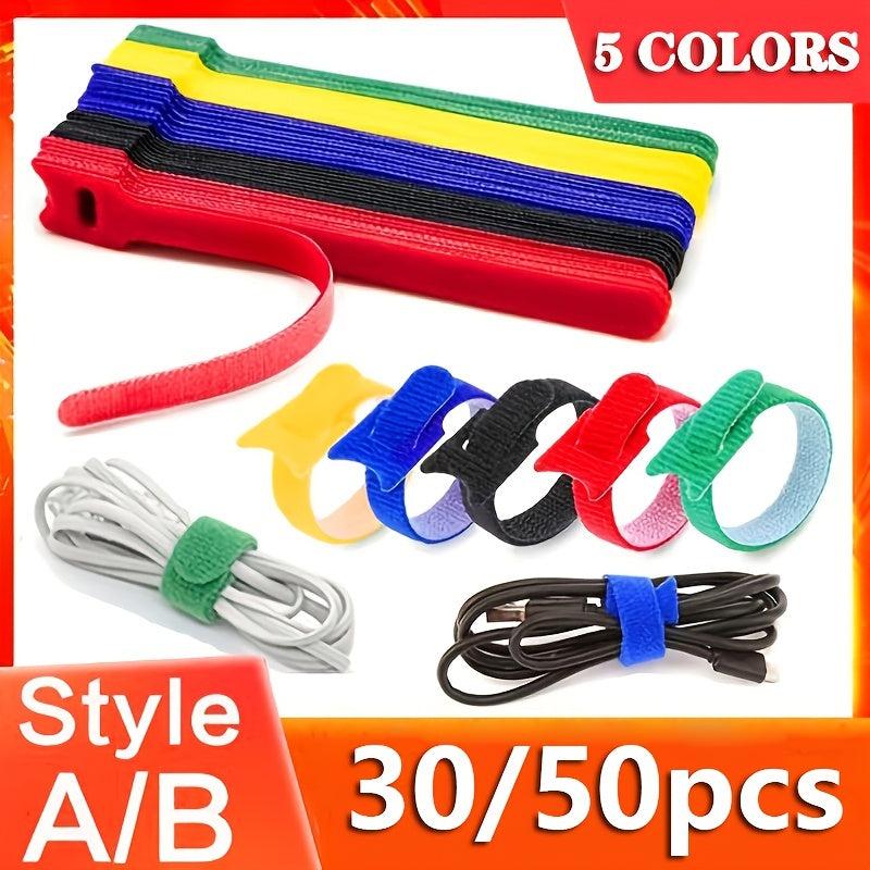 50pcs Nylon Strap Cable Ties Reusable Self Adhesive Tapes