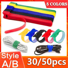 50pcs Nylon Strap Cable Ties Reusable Self Adhesive Tapes