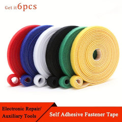 6pcs Adhesive Hook Loop Fastener Wrap Tape 10mm 1m Self Adhesive Tape