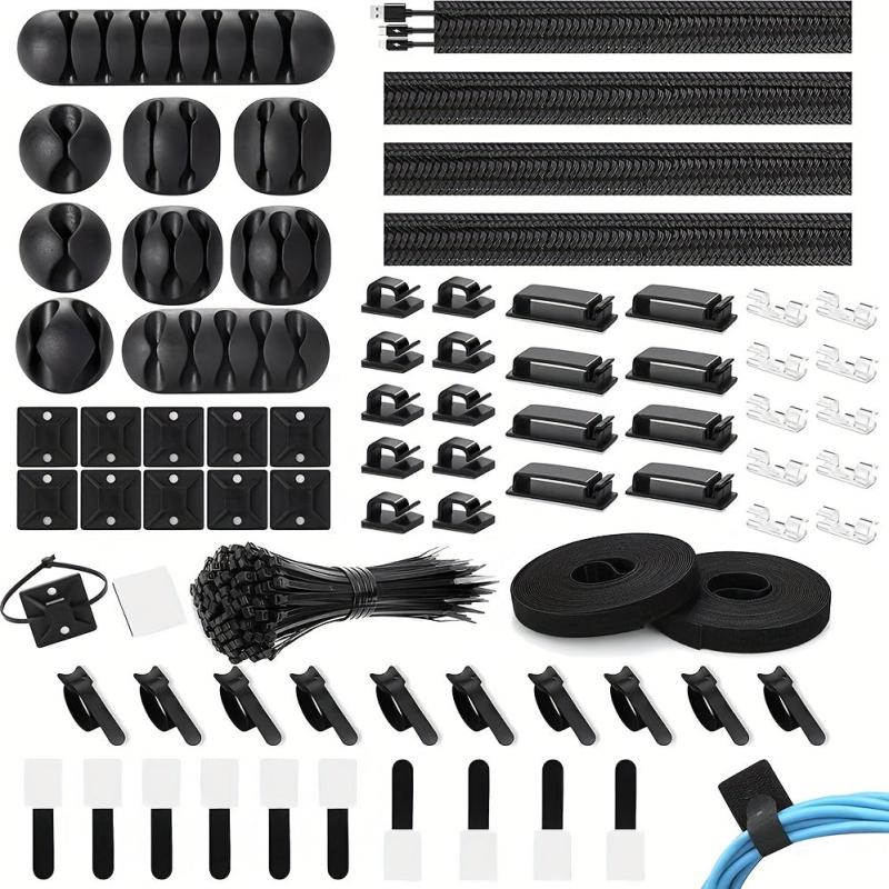 173 Pcs Cable Management Organizer Kit w/ Cable Sleeve, Clips & Ties
