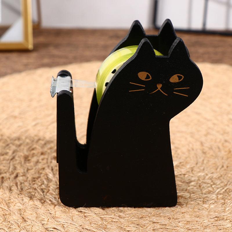 Vintage Cat Tape Dispenser - Wooden Manual Packing Tool