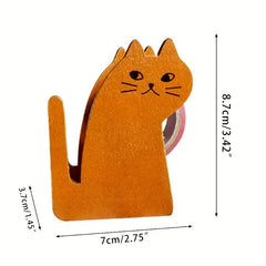 Vintage Cat Tape Dispenser - Wooden Manual Packing Tool