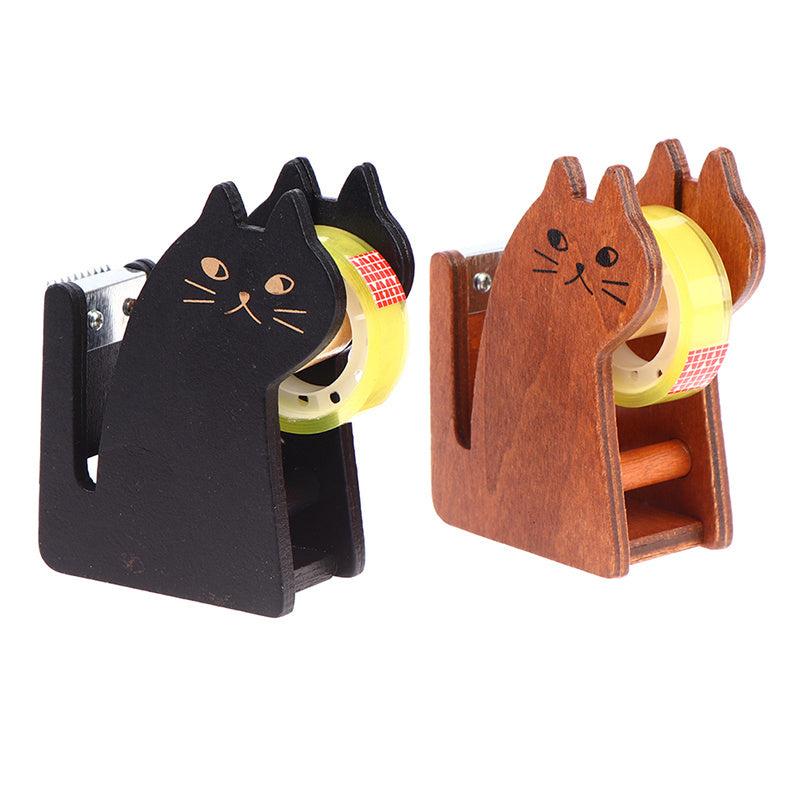 Vintage Cat Tape Dispenser - Wooden Manual Packing Tool