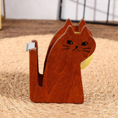 Vintage Cat Tape Dispenser - Wooden Manual Packing Tool