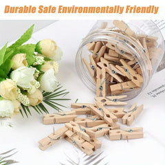30pcs Wooden Push Pins with Clips Decorative Thumbtacks for Cork Board