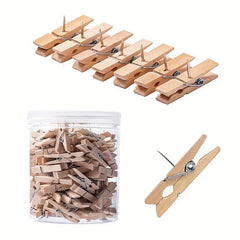 30pcs Wooden Push Pins with Clips Decorative Thumbtacks for Cork Board