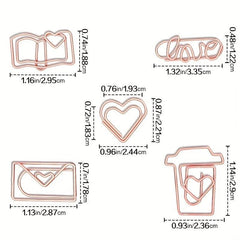 5Pcs Rose Paper Clips Heart Love Letter Book Coffee Cup Bookmark Clips