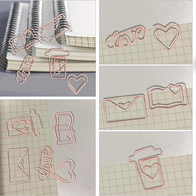 5Pcs Rose Paper Clips Heart Love Letter Book Coffee Cup Bookmark Clips