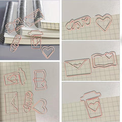 5Pcs Rose Paper Clips Heart Love Letter Book Coffee Cup Bookmark Clips
